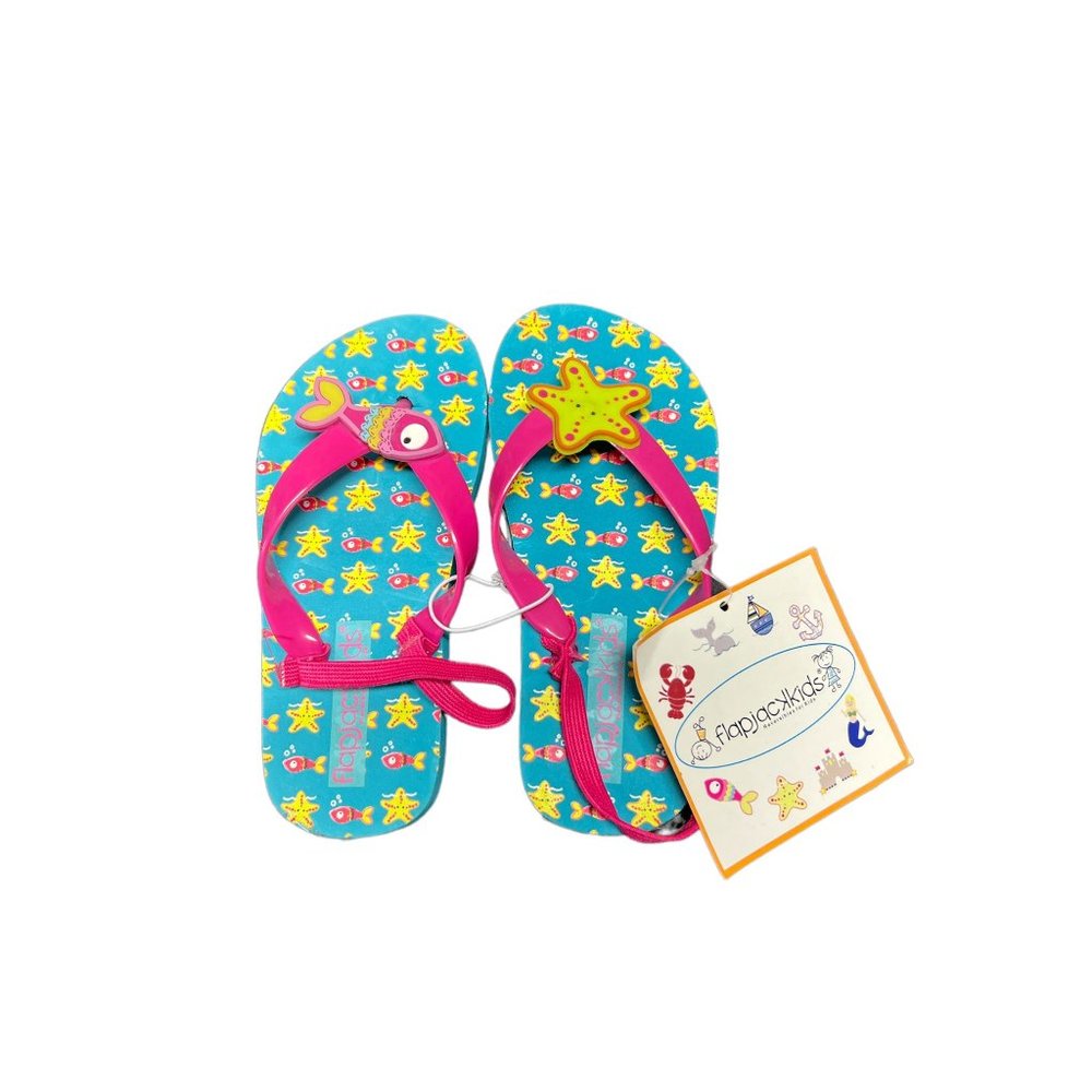 FlapJack Kids Mix Match Flip Flops Teal Pink Starfish Fish Sz 7/8 NWT Slingback
